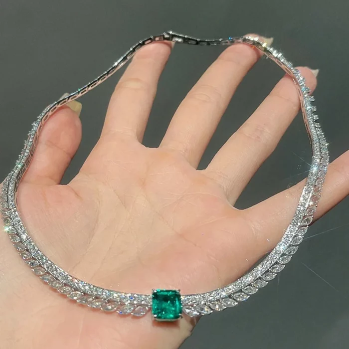 Wong Rain Vintage 925 Sterling Silver Emerald High Carbon Diamond Gemstone Sparkling Necklace Pendant Jewelry Anniversary Gifts - Image 3