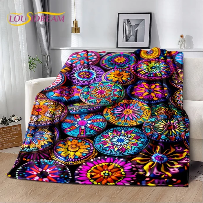 3D Ethiopia Colorful Flower Woven Art Baskets Mandala Soft Plush Blanket,Flannel Throw Blanket for Living Room Bedroom Bed Sofa - Image 2