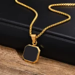Vnox 15mm Square Pendant Necklace for Men, Gemetric Enamel Lapis Lazuli Stone Pendant with Box Chain, Simple Sport Neck Collar - Image 7