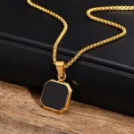 Vnox 15mm Square Pendant Necklace for Men, Gemetric Enamel Lapis Lazuli Stone Pendant with Box Chain, Simple Sport Neck Collar