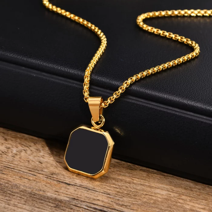 Vnox 15mm Square Pendant Necklace for Men, Gemetric Enamel Lapis Lazuli Stone Pendant with Box Chain, Simple Sport Neck Collar - Image 7