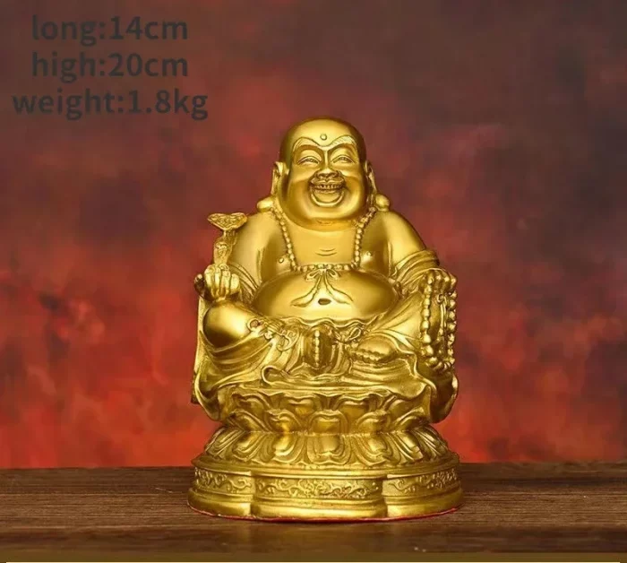 Copper Maitreya Big Belly Laughing Buddha Attracting Wealth Household Offerings Statue - Image 5