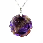 35mm Natural Crystal Carved Rose Flower Stone Pendant Amethyst Quartz Agate Lapis Lazuli Jewelry Charm Chain Necklace For Women - Image 3