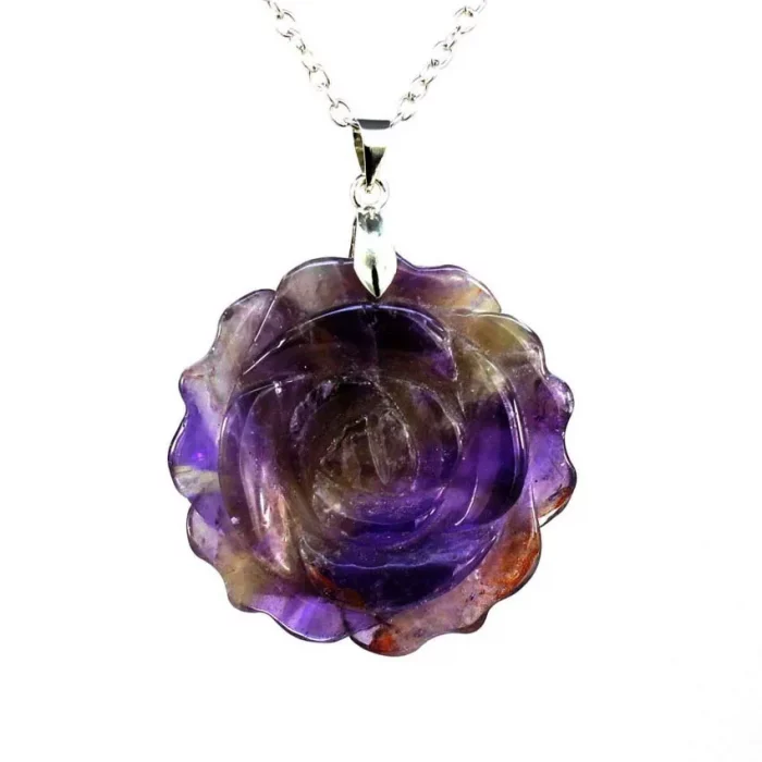 35mm Natural Crystal Carved Rose Flower Stone Pendant Amethyst Quartz Agate Lapis Lazuli Jewelry Charm Chain Necklace For Women - Image 3