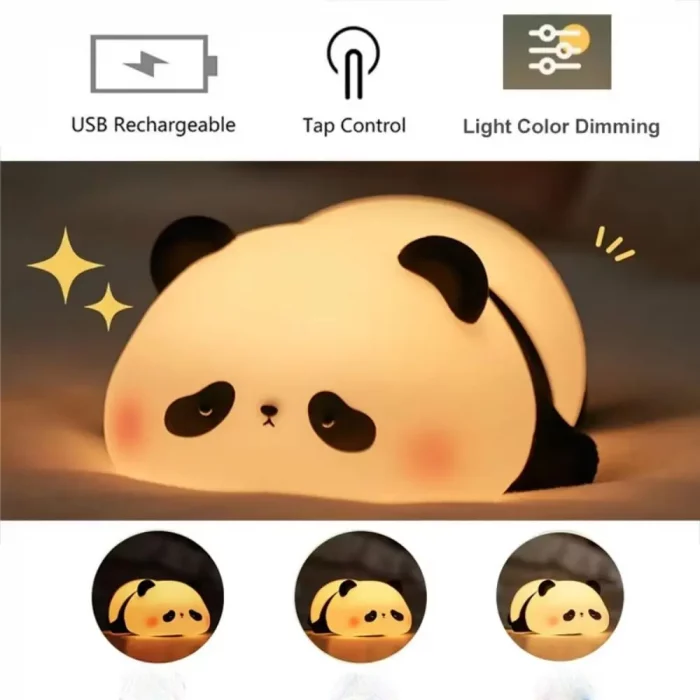 Touch Sensor Panda Pat Night Light Dimmable Soft LED Panda Lamp USB Charging Ambient Lighting Indoor Sensor Lamp - Image 2