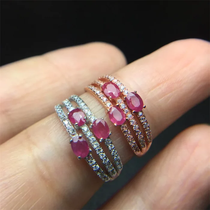 Wedding Ring for Women Real Pure 925 Sterling Silver Natural Ruby Genuine Gemstone Rose Gold Birthstone Engagement - Image 3