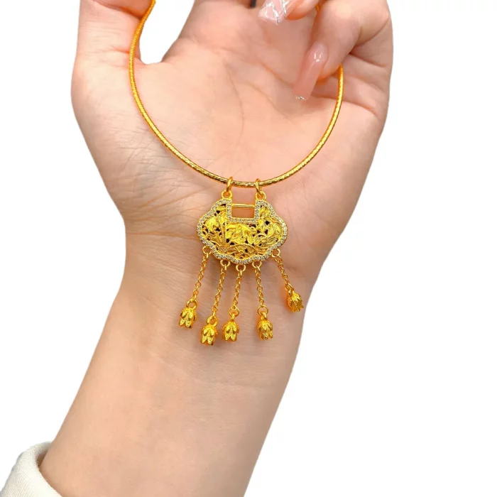 New women's necklace 9999 24K real gold versatile and sexy with diamond studded lily of the valley collarbone chain party jewelr - Image 6