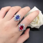 Pure White Gold AU750 Ring 2CT Natural Ruby Sapphire Diamond Engagement Ring For Women Beautiful Certified 18K Ring