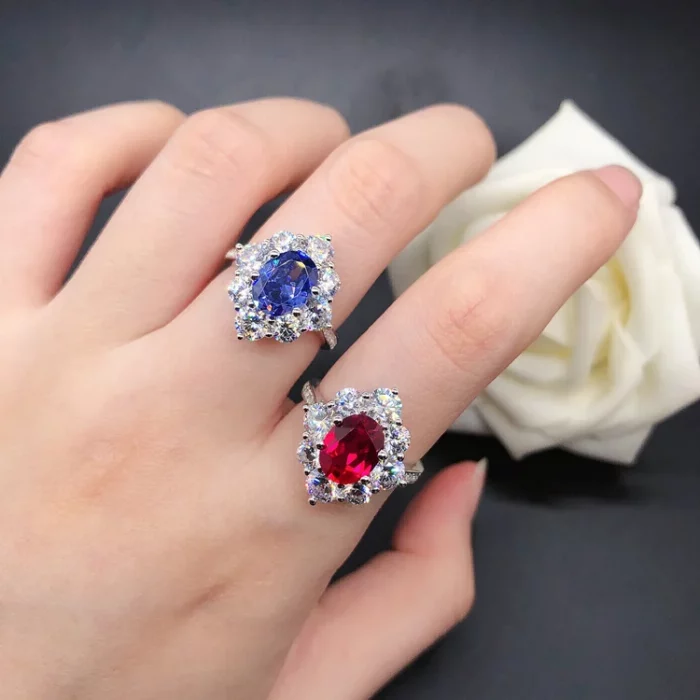 Pure White Gold AU750 Ring 2CT Natural Ruby Sapphire Diamond Engagement Ring For Women Beautiful Certified 18K Ring - Image 2