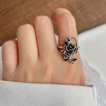 Buyee 925 Sterling Silver Female Big Ring Elegant Rose Flower Open Ring Finger for Women Fashion Ethnic Jewelry Circle Gift - Image 3
