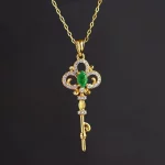 Emerald Crystals Key Pendant Light Luxury Delicate Green Gemstone Necklaces Clavicle Chain engagement Jewelry for Women gift - Image 2