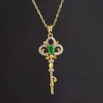 Emerald Crystals Key Pendant Light Luxury Delicate Green Gemstone Necklaces Clavicle Chain engagement Jewelry for Women gift