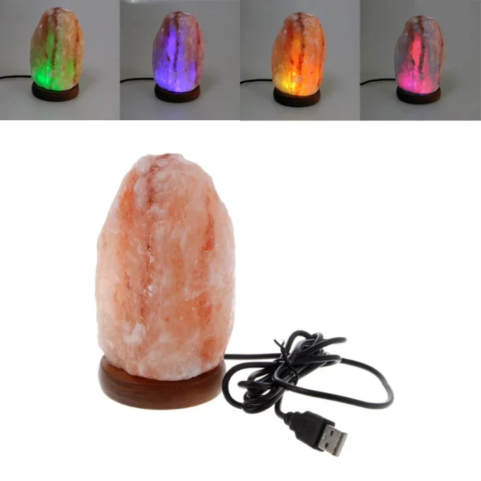 High Efficiency Hand Carved USB Wooden Base Himalayan Rock Salt Lamp Air Purifier Night Light New - Image 5