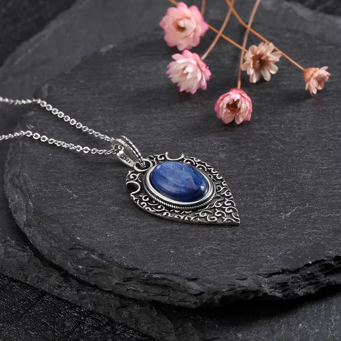 Retro Elegant Kyanite Necklace for Women Moonstone Labradorite Natural Gemstone Pendant Birthday Engagement Party Jewelry Gifts - Image 4