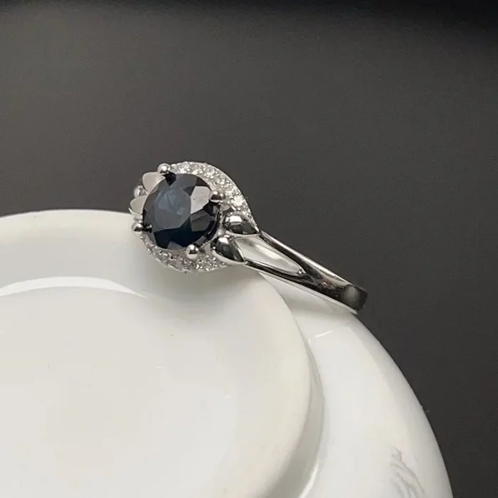 Natural Midnight Blue Sapphire Ring 6mm 1ct Genuine Sapphire 925 Silver Ring with 18K Gold Plating Gift for Women - Image 5