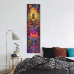Buddha Statues And Lotus Wall Decoration Colorful Mandala Vertical Tapestry Wall Hanging Meditation Religion Art Tapestry - Image 3