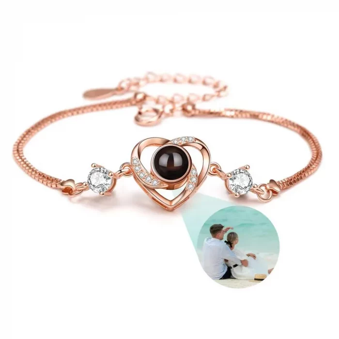 Custom Photo Projection Bracelet Heart Zircona Pendant Stainless Steel Couple DIY Picture Inside Bracelet For Women Jewelry - Image 7