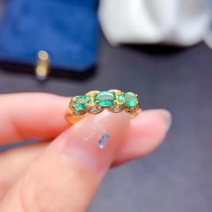 YULEM 100% Natural Emerald Ring 3mm*5mm Natural Emerald Silver Ring for Daily Wear 925 Silver Emerald Jewelry - Image 3