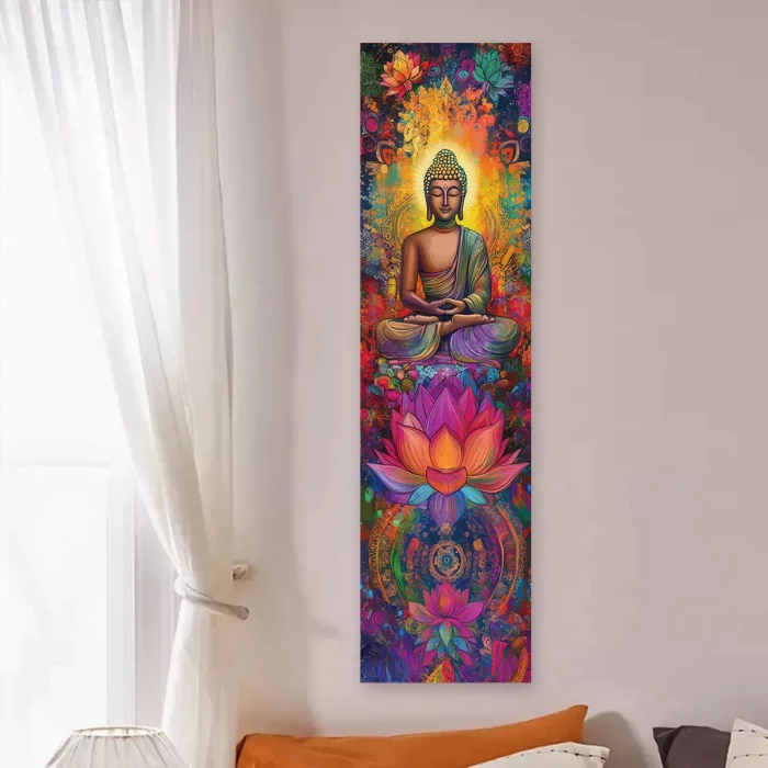 Buddha Statues And Lotus Wall Decoration Colorful Mandala Vertical Tapestry Wall Hanging Meditation Religion Art Tapestry - Image 5