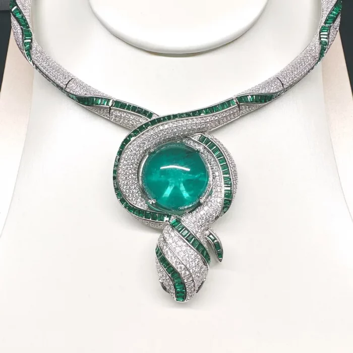 Europe America Style Necklace Women Lady Inlay Green Cubic Zircon Synthetic Emerald Snake Snakelike Choker - Image 4