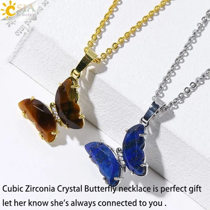 Rock Crystal Necklace Butterfly Necklaces Natural Stone Amethysts Clear Quartz Tiger Eye Pendants Stainless Steel Chain H158 - Image 4