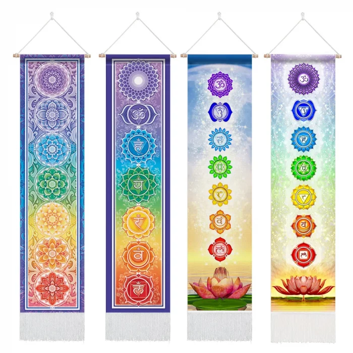 Seven Chakra Tapestry ,Hippie Mandala Chakras Wall Hanging , Yoga Meditation Tapestries for Spiritual Room Decor , 12.8"x 51.2" - Image 5