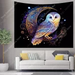 Lunar Owl Wall Tapestry Celestial Aesthetic, Moon Lovers Gift, Witch Wall Art, Ethereal Altar Cloth Trippy Room Decor Aesthetic - Image 2