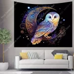 Lunar Owl Wall Tapestry Celestial Aesthetic, Moon Lovers Gift, Witch Wall Art, Ethereal Altar Cloth Trippy Room Decor Aesthetic