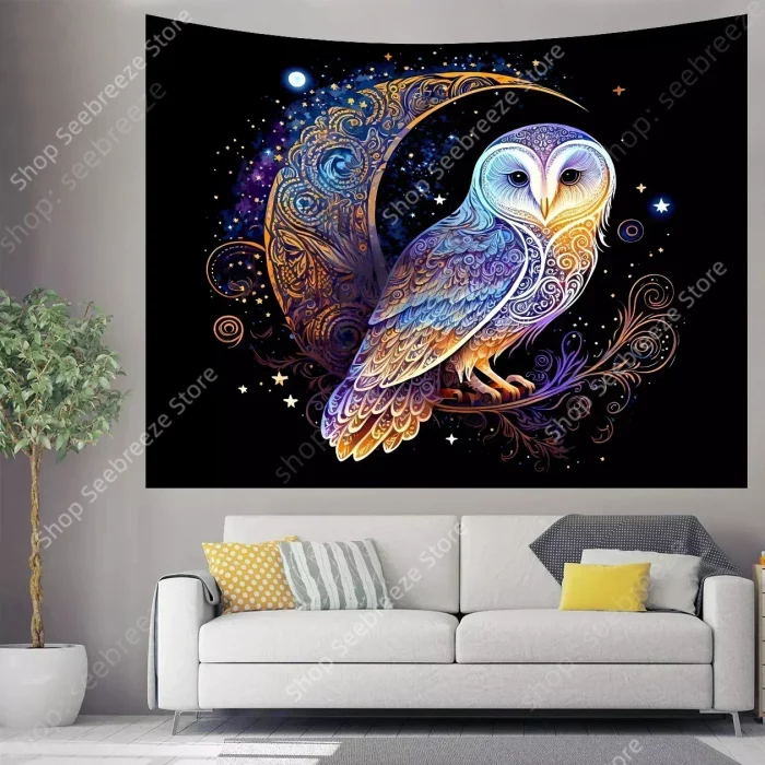 Lunar Owl Wall Tapestry Celestial Aesthetic, Moon Lovers Gift, Witch Wall Art, Ethereal Altar Cloth Trippy Room Decor Aesthetic - Image 2