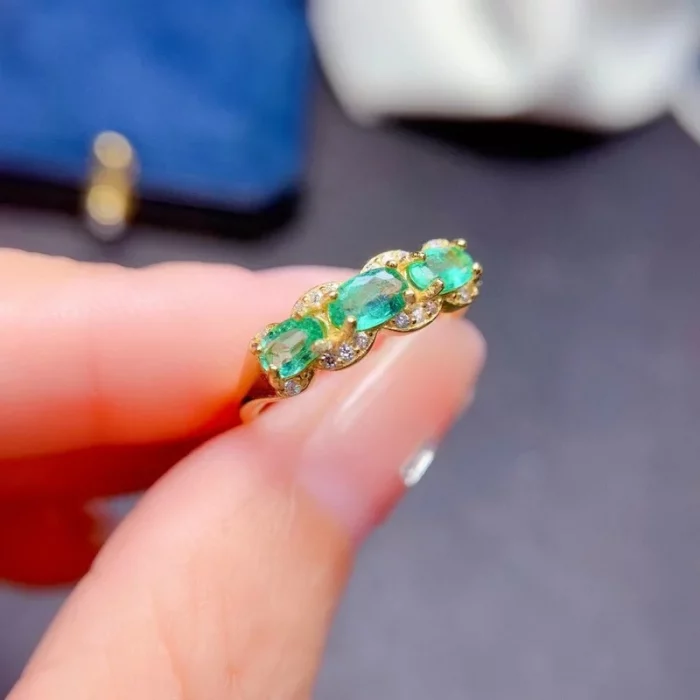 YULEM 100% Natural Emerald Ring 3mm*5mm Natural Emerald Silver Ring for Daily Wear 925 Silver Emerald Jewelry - Image 7