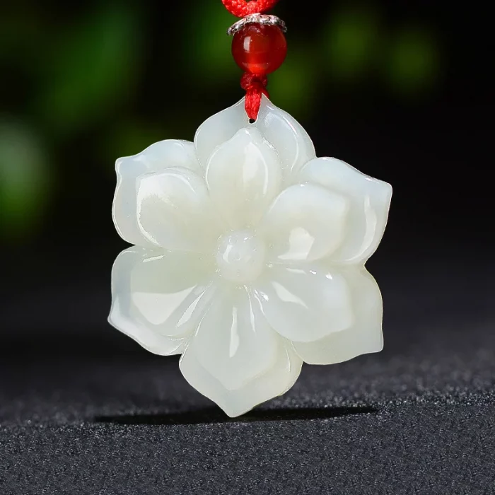 Natural Chinese White Jade Rich Flower Pendant Hand-carved Ladies Flower Necklace Fashion Luxury Jewelry Girlfriend Mom Gift - Image 7
