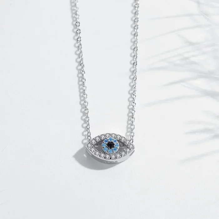 TONGZHE 925 Sterling Silver Necklace Pendant Lucky Evil Eye Blue CZ Long Link Chain Turkey Jewelry Sapphire Aquamarine Necklace - Image 3