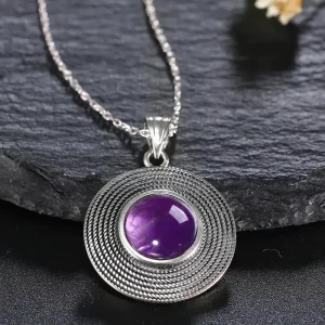 Silver 10MM Round Amethyst Pendant Necklace Ladies Handmade Natural Gemstone Charm Necklace for Women Gift