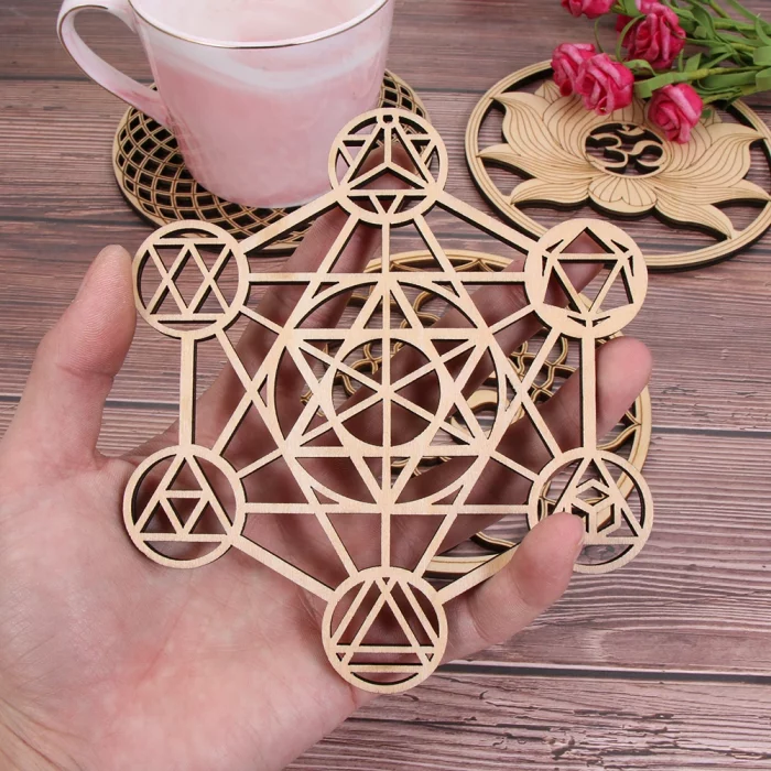 Wooden Wall Art Home Decor Flower Of Life Energy Mat Decorative Boards Crafts Slice Wood Base Coasters Sacred Geometry Ornament - Image 4