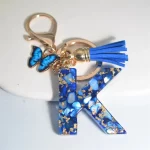 Fashion Blue Glazed Stone A To Z Letter Keychain 26 Initials Alphabet Butterfly Tassel Pendant Car Key Chain Women Jewelry GIfts - Image 5