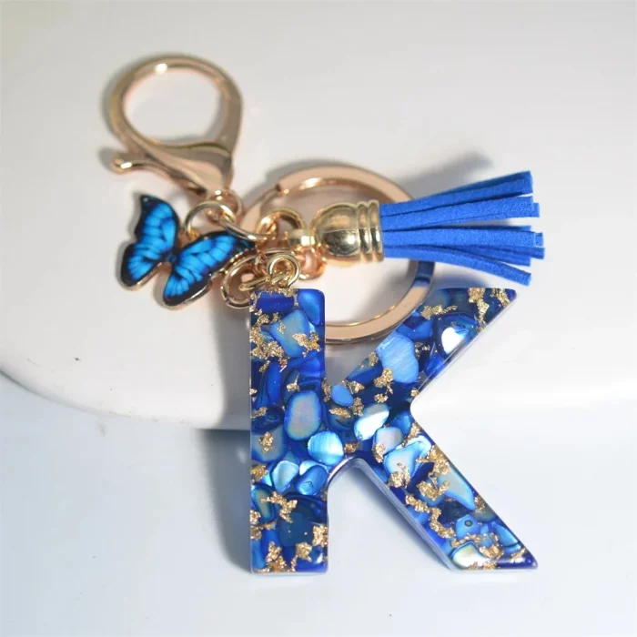 Fashion Blue Glazed Stone A To Z Letter Keychain 26 Initials Alphabet Butterfly Tassel Pendant Car Key Chain Women Jewelry GIfts - Image 5