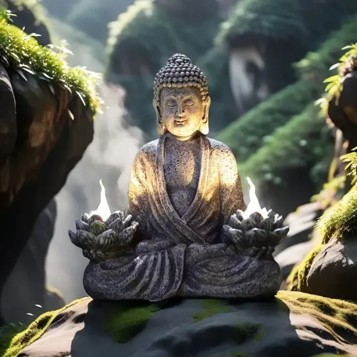 1pc Lotus Buddha Statues with LED Lights, Solar-Power Buddha Sculpture Decor for Home Garden, Yard, Patio, Yoga. - Image 2
