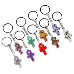 20x30mm Symbol of Life Shaped Keychain Handle Cross Quartz Fluorite Citrine Amethyst Pendants For Motorcycle Key Chain Love Gift - Image 2