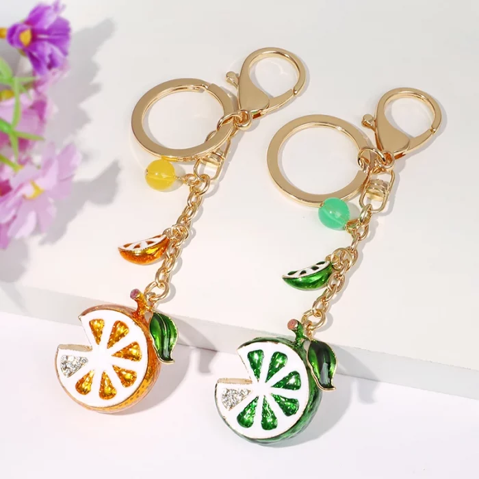 EASYA Imitation Fruit Ornament Charm Keychain Lemon Persimmon Strawberry Glass Woman's Vintage Luxury Jewelry Брелоки - Image 5