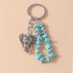 Ethnic Turquoise Stone Elephant Keychain for Women Men Key Ring Pendant Handbag Decor DIY Handmade Jewelry Gift - Image 2