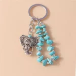 Ethnic Turquoise Stone Elephant Keychain for Women Men Key Ring Pendant Handbag Decor DIY Handmade Jewelry Gift