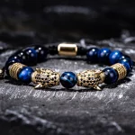 New Trend Double Leopard head Handmade tiger's-eye Bracelets Accessories Handmade Men's Jewelry Pulseras homme - Image 3