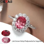 OEVAS 2.988cttw 7x9mm Lab Grown Ruby/Padparadscha Sapphire Ring S925 Sterling Silver inlay Moissanite For Women Fine Jewelry - Image 2