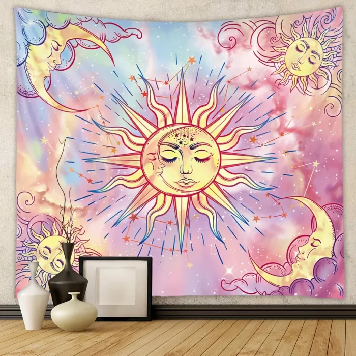 Beautiful Interior Decoration Tapestry Psychedelic Sun and Moon Mandala Flowers Home Wall - Image 5