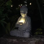 Resin Buddha Statue Sculpture Solar Powered LED Light Zen Asian Japanese Garden Decoration Outdoor Front Porch Patio Yard Home - Image 2