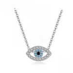 TONGZHE 925 Sterling Silver Necklace Pendant Lucky Evil Eye Blue CZ Long Link Chain Turkey Jewelry Sapphire Aquamarine Necklace