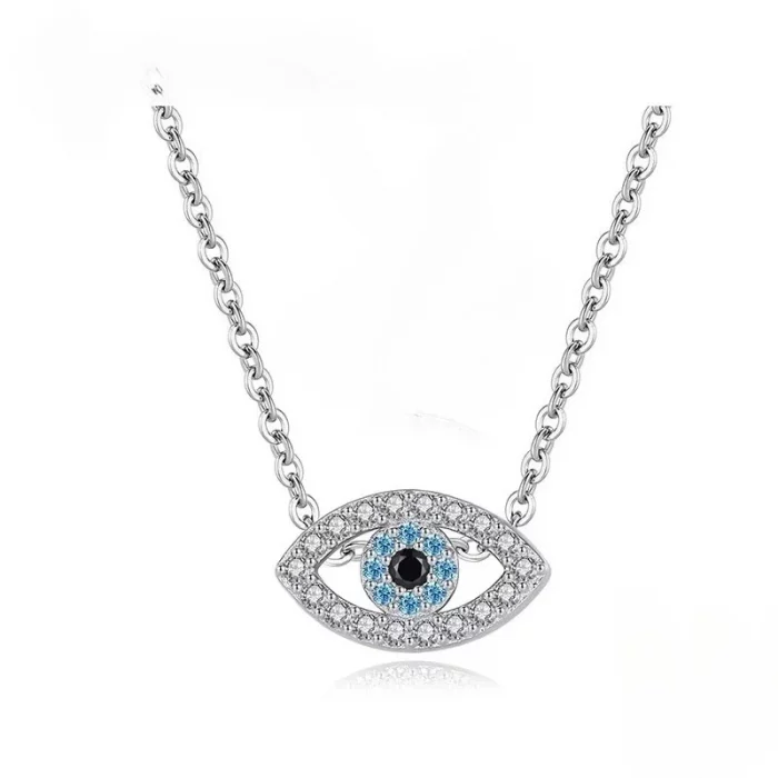 TONGZHE 925 Sterling Silver Necklace Pendant Lucky Evil Eye Blue CZ Long Link Chain Turkey Jewelry Sapphire Aquamarine Necklace - Image 4