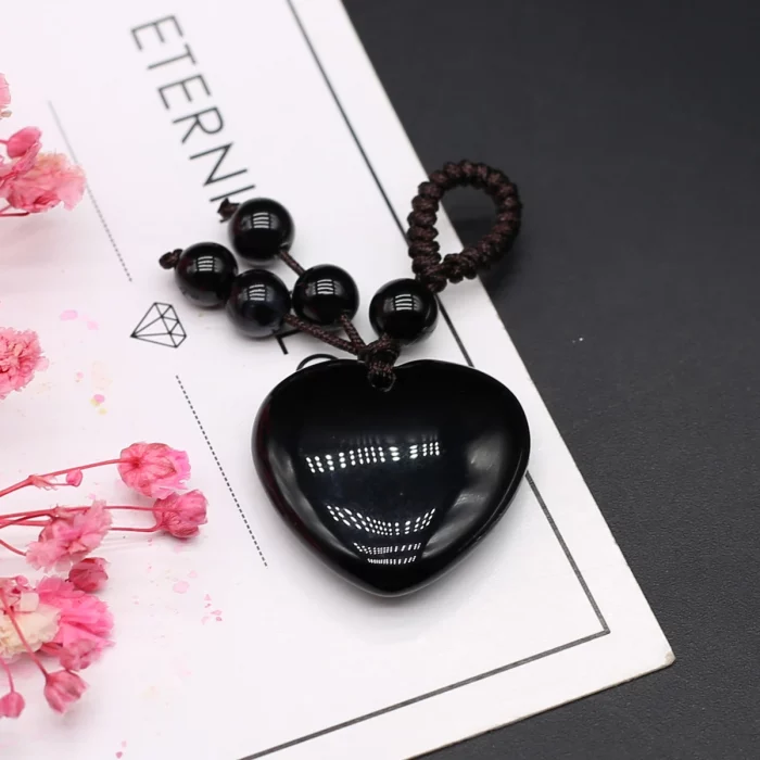 Natural Stone Keychians Heart Shape Rose Quartzs Tiger Eye Stone Keychians for Making DIY Jewerly Necklace Aaccessories 25x32mm - Image 6