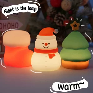 Christmas Silicone NightLight 7Color Novelty Ambient Lamp Touch Control Rechargeable Hanging Snowman Socks Bedside Holiday Decor