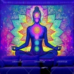 Blacklight Tapestry Seven Chakra Yoga Meditation Tapestry UV Reactive Black Light Poster Lotus Spiritual Wall Hanging For Room - Image 6